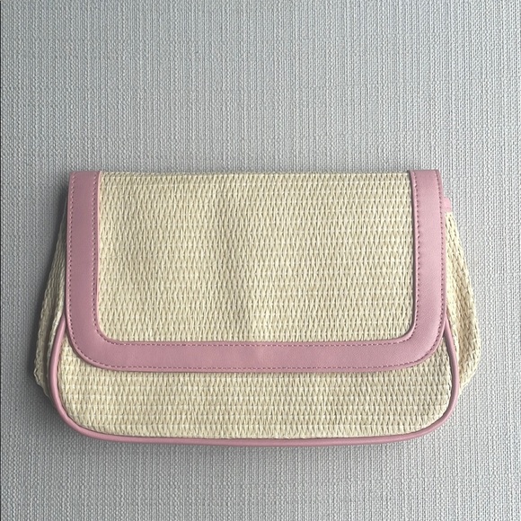 Lancome Handbags - Lancome raffia straw Clutch cosmetics pouch cream/pink